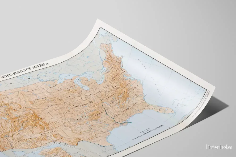 Reliefkarta över Amerikas förenta stater - Detaljerad geografisk poster - Bild 2