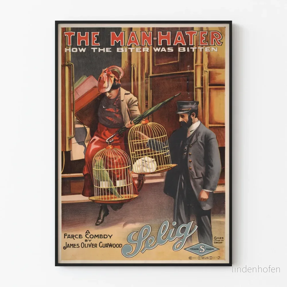 Vintage poster för dekoration The Man-Hater, farskomedi av James Oliver Curwood