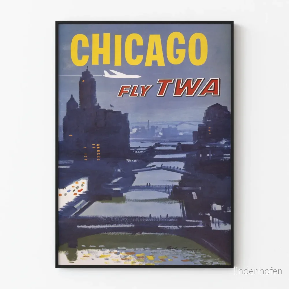 Vintageaffisch Chicago Fly TWA - Poster för väggdekoration och resor