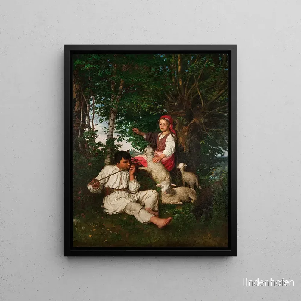 Målning Par av herdar i skogen: Idyll – Kazimierz Pochwalski | Konsttryck Målning Par av herdar i skogen: Idyll – Kazimierz Pochwalski | Konsttryck