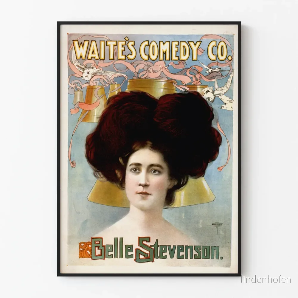 Vintageposter Waite's Comedy Co. Belle Stevenson - Retro väggdekoration