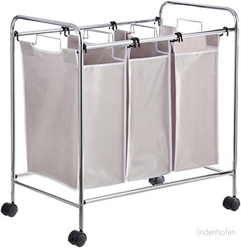 Amazon Basics Rektangulär tvättsorterare med 3 påsar, vit, 135 liters kapacitet, 78x46x86 cm 840569100519