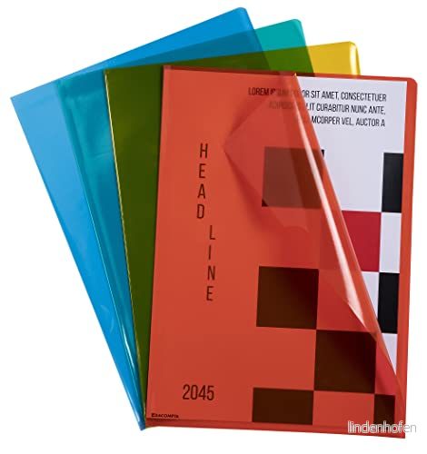 Exacompta - Ref 56101E Förpackning med 10 hörnfickor Slät polypropylen av hög kvalitet Ultratjock 12/100-del A4-format 4 assorterade färger blå, gul, röd, grön 3130630561019