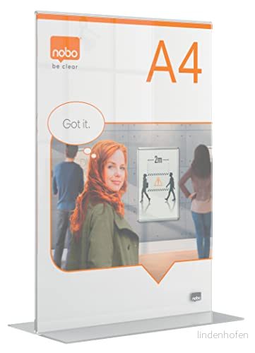 Nobo Affischram i Akrylplast, Fristående, A4 format, Ramlös, Dubbelsidig, Inbyggt stativ för Kassadisk eller Bord, Premium Plus, Klar, 1915594 5028252620840