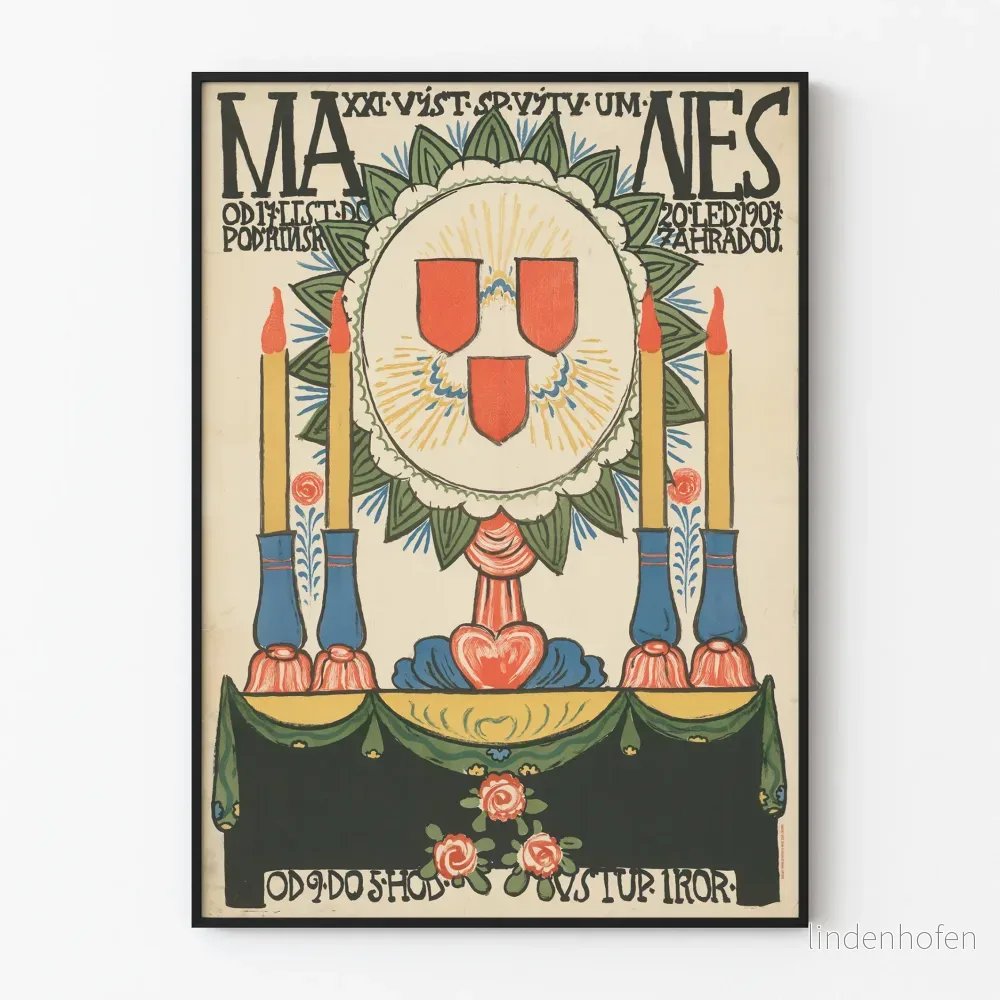 Vintage dekorativ poster med blommönster och ljus i folkstilsdesign