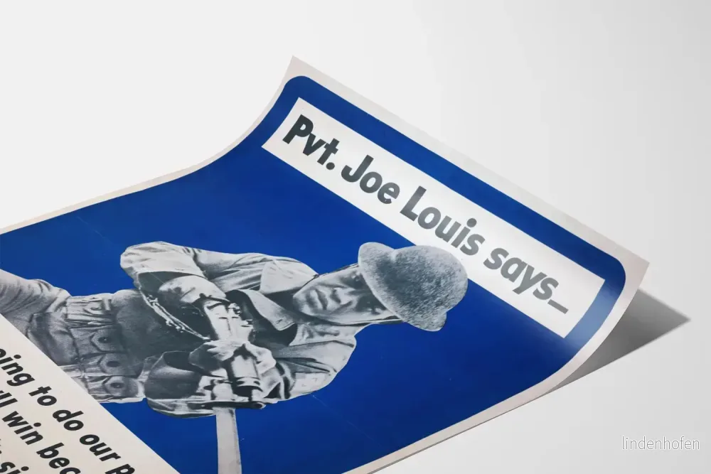 Vintagekrigsaffisch med Pvt. Joe Louis - Engagemangsdeklaration och seger - Bild 3