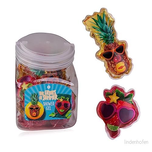 accentra mini duschgel “The Fruits of Summer stor förpackning som present till barnfödelsedagskalas, lotterier eller adventskalenderfyllning godisburk med 24 x 50 ml, 2 motiv/dofter 4015953673122
