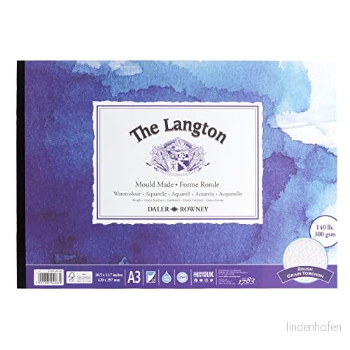 Daler Rowney The Langton Rough 300 gsm A3 akvarellpappersdyna, limmad 1 sida, syrafri, 12 naturliga vita ark, perfekt för professionella konstnärer 5011385940879