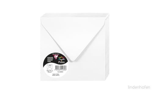 Clairefontaine Ref 5428C pollenkuvert (paket med 20) 140 mm storlek, 120 gsm papper, gummerad tätning, bläckstråleskrivare och laserskrivarkompatibel, syrafri vit 3329680542806