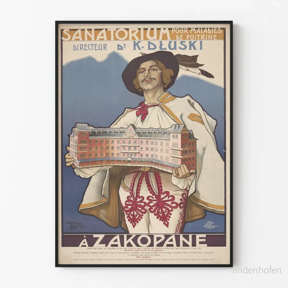 Vintageposter av sanatoriet i Zakopane för bröstsjukdomar