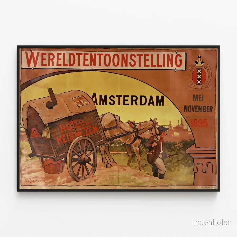 Gammal affisch för världsutställningen i Amsterdam 1895