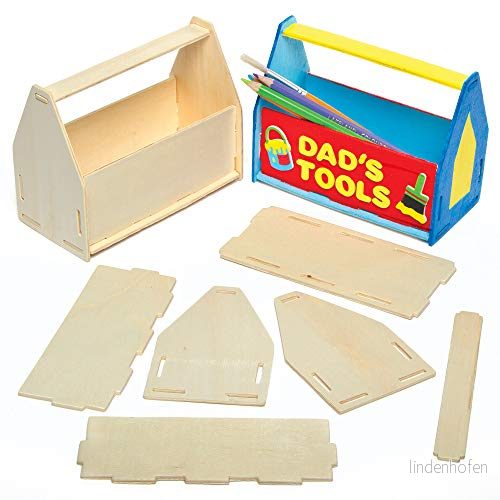 Baker Ross AG798 träverktygslåda skrivbord snyggt hantverkskit för barn att montera dekorera och ge som (paket med 3), 15 cm x 12 7,4 5051174064775