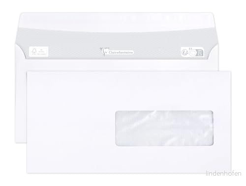 Clairefontaine Ceylon 10619 C kartong med 500 kuvert, självhäftande tejp 11,4 x 22,9 cm till fönster 4 11 80 g vit 3329681061900