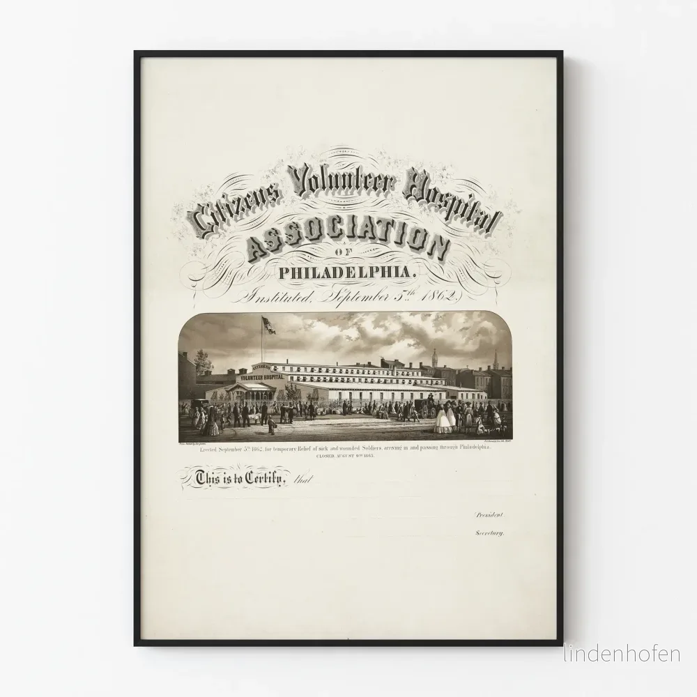 Vintageposter Citizens Volunteer Hospital Association Philadelphia 1862