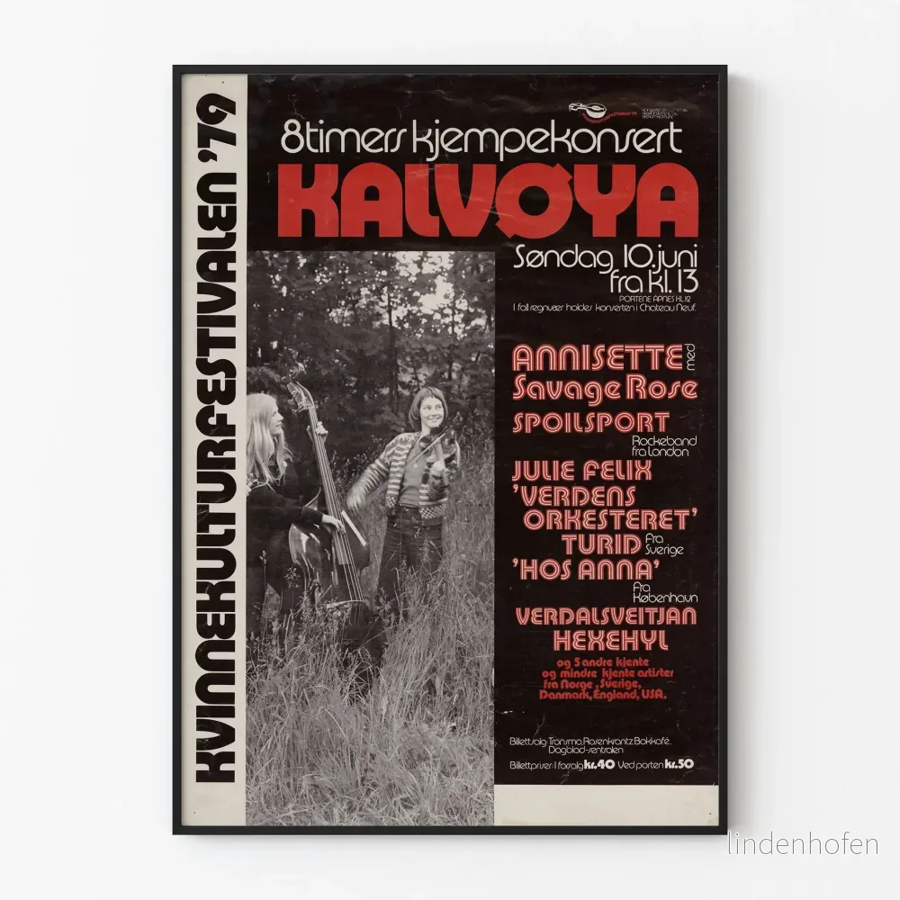 Vintagekonsertposter Kalvøya 1979 - Väggdekoration för kulturfestival med kvinnligt tema