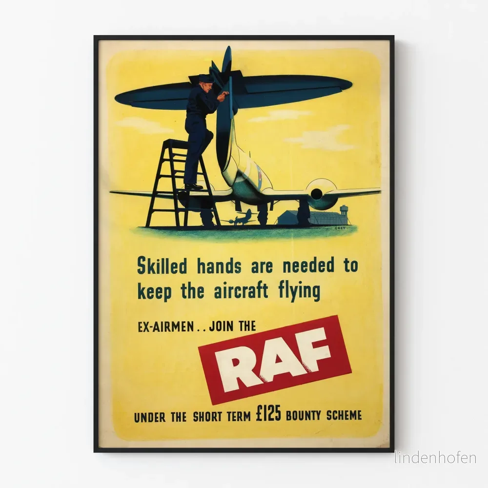 Vintage RAF-Poster - Flygtekniker i aktion