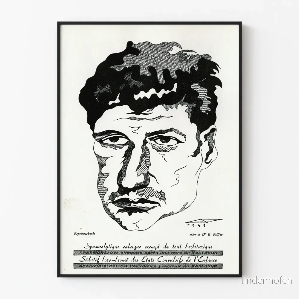 Vintageposter för Psykastenisk enligt Dr E. Peiffer - Gammal medicinsk illustration