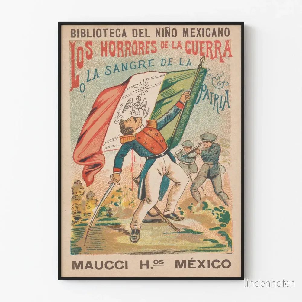Vintage mexikansk poster De fasor av kriget - historisk väggdekoration