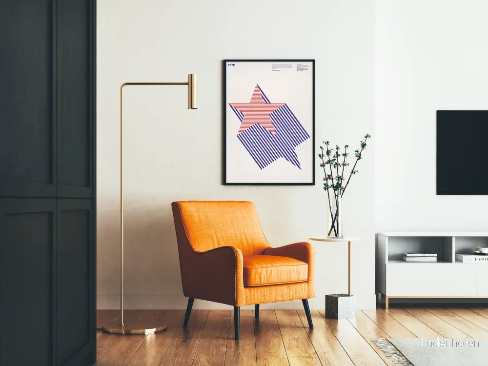 Dekorativ poster med röda och blå stjärnor i geometriska linjer - Bild 2
