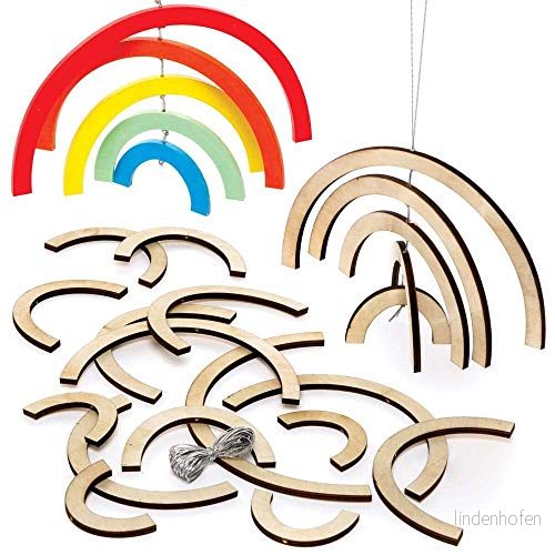 Baker Ross FE125 Regnbåge trä spiral dekorationskit paket med 4, trähantverk för barn att designa, måla och dekorera, skapa din egen prydnad barnkonst hantverk, silver 5051174116511