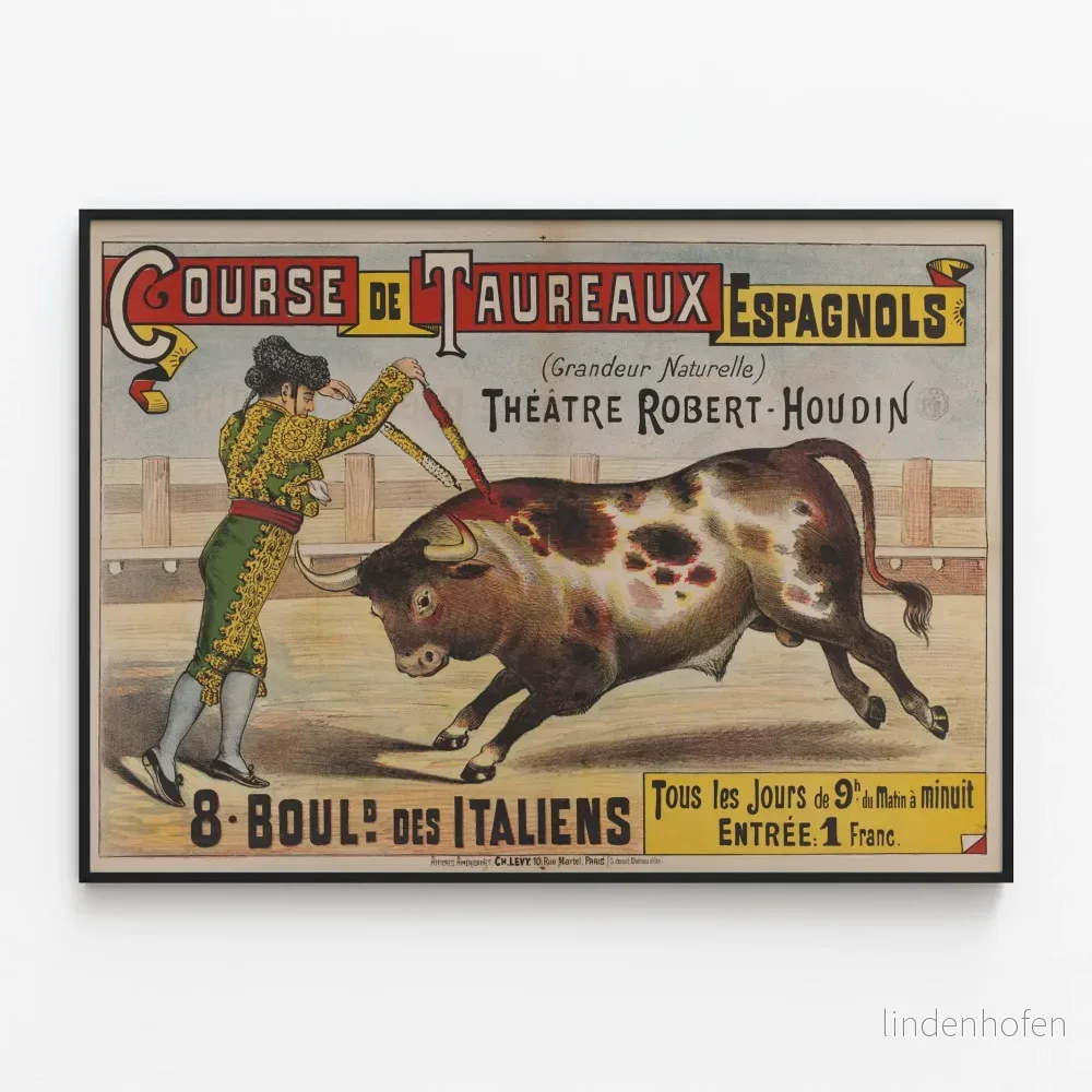 Vintageposter av Spanska tjurfäktningslopp på Robert-Houdin-teatern