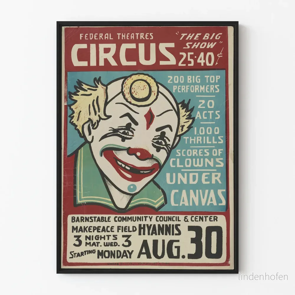 Vintage cirkusposter med färgglad clown