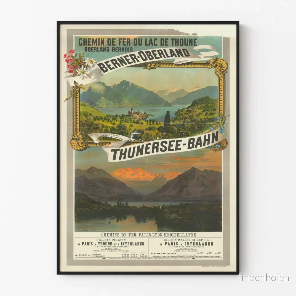 Vintageposter av tåg Berner-Oberland - Väggdekoration vid Thunsjön