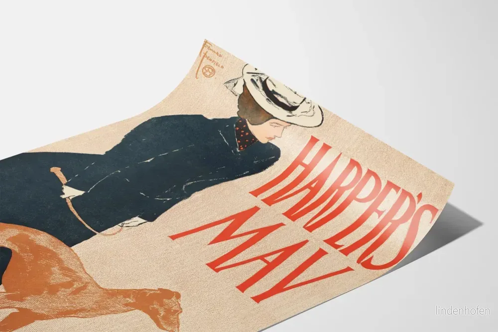 Vintageposter Harper's May med en elegant kvinna och en greyhound - Bild 3