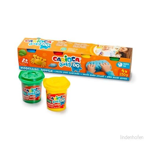 Carioca Modelleringspasta för Baby 1+ Do plasticine barn från 12 månader 4 blandade färger Lufttorka och smutsar inte händerna stycken på 150 gram 8003511431877