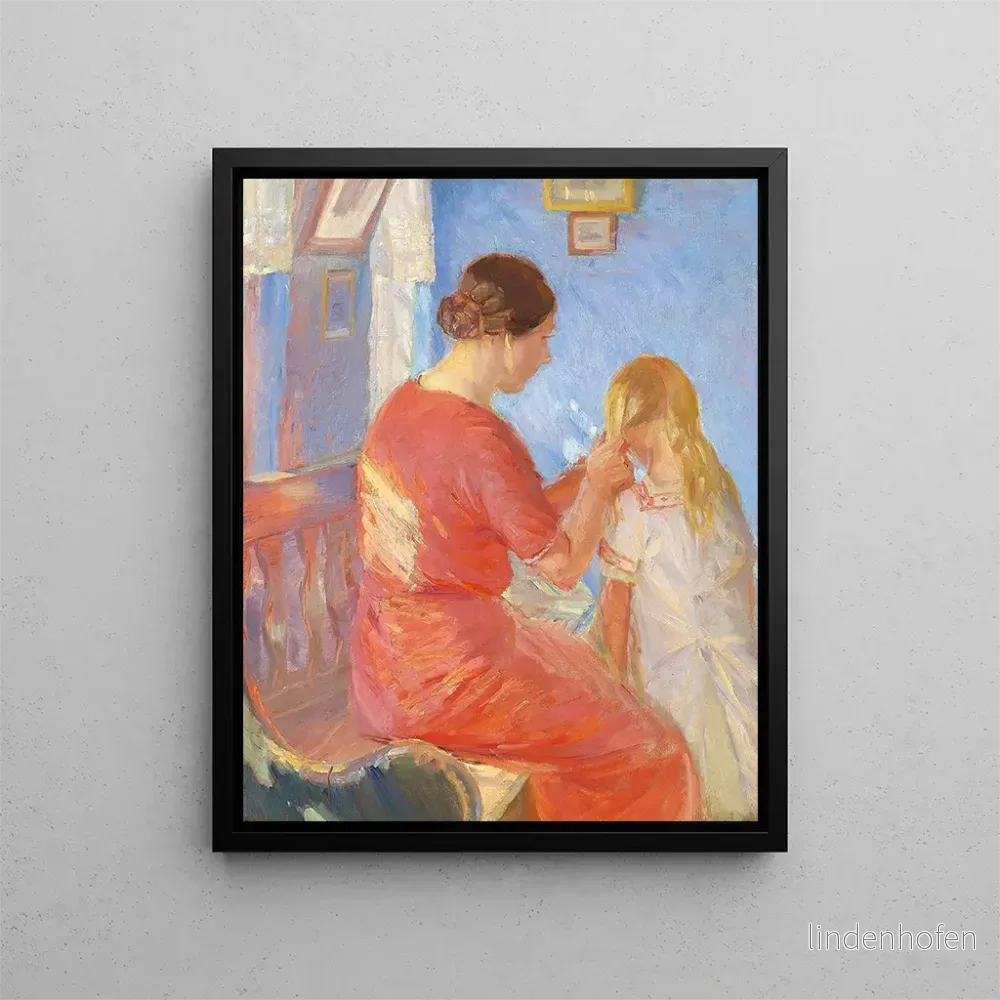 Målning La mère tresse les cheveux de l'enfant - Anna Ancher | Konsttryck