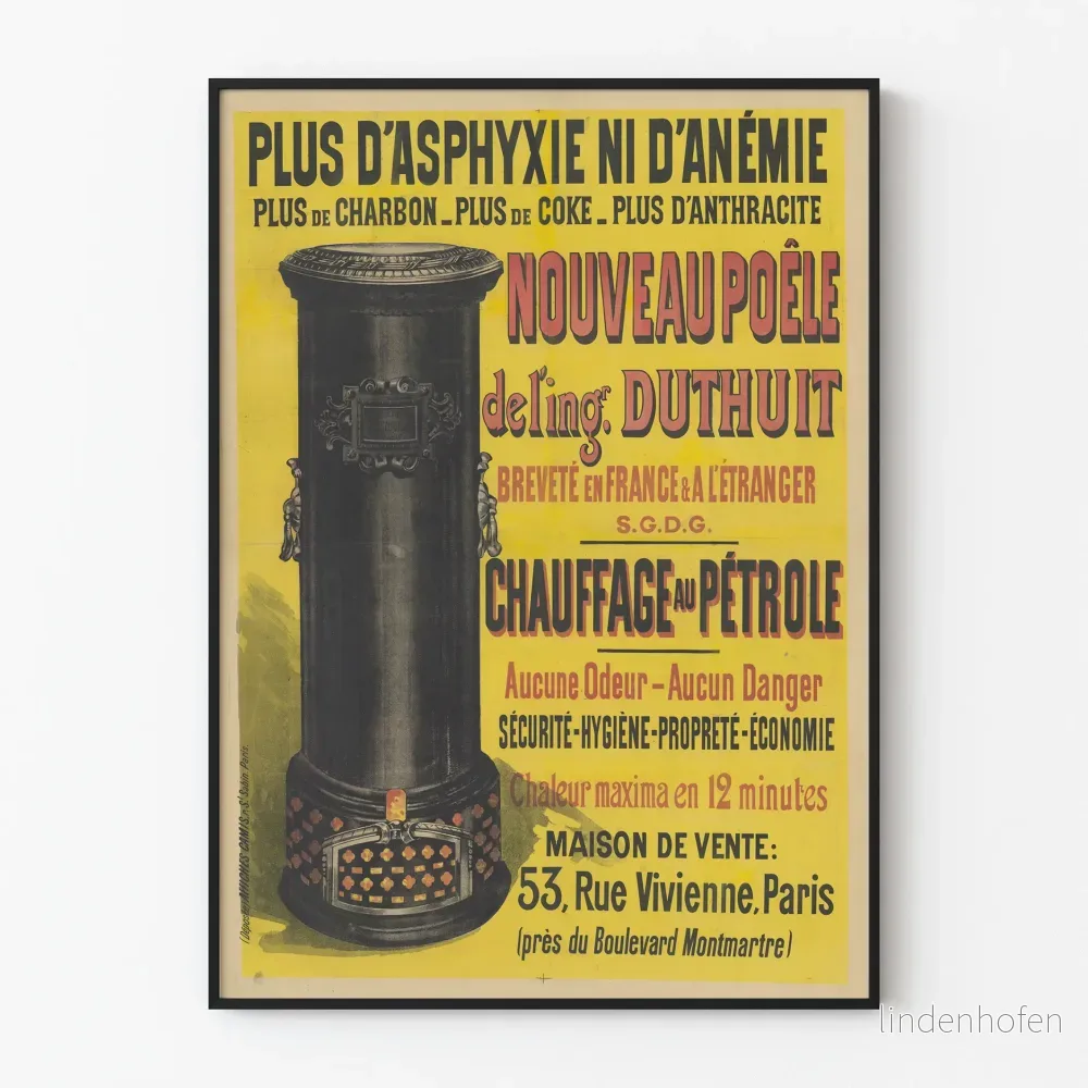 Vintageaffisch Nouveau Duthuit oljepanna Värmepanna