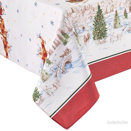 Elrene Tomtens snöiga släde tyg bordsduk - 152 cm x 213 oval - Multi 739550332056