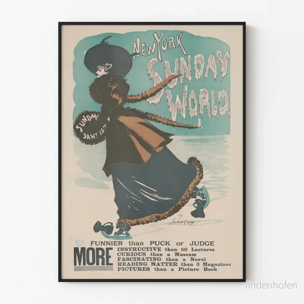 Vintageposter av New York Sunday World - Modeillustration på is