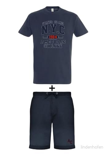 AMERICAN COLLEGE USA Ensemble Lot 2 Pièces t shirt et Short Enfants Garçons Filles, delat set + unisex shorts, pojkar, blå marinblå, 6 år 3666052448633