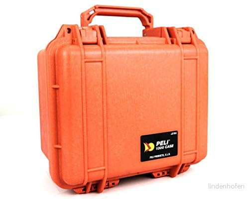 PELI 1300 skyddande hardcase, IP67 vattentät, 6 liters kapacitet, tillverkad i USA, med anpassningsbar skuminredning, orange 19428021290