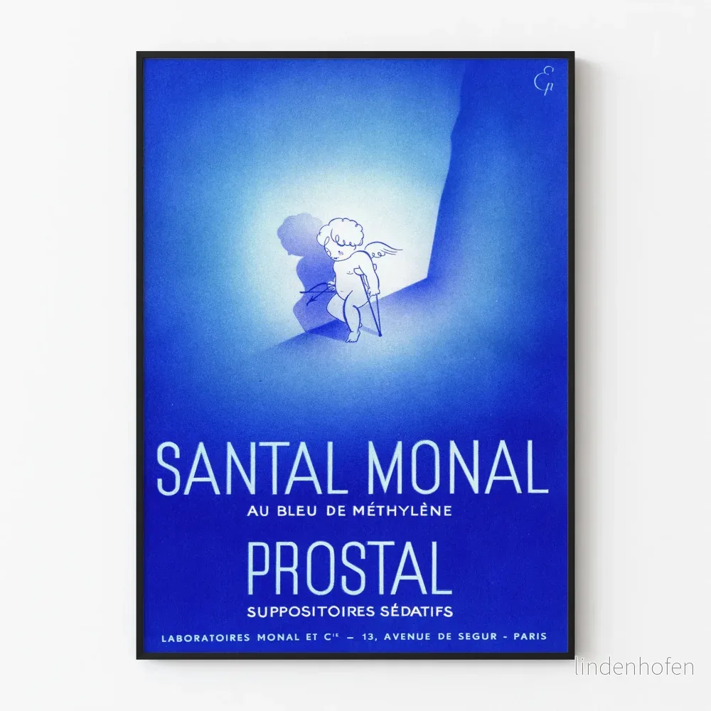 Vintage reklamposter Santal Monal Prostal blå metylén