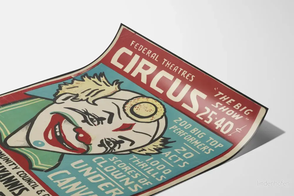 Vintage cirkusposter med färgglad clown - Bild 3