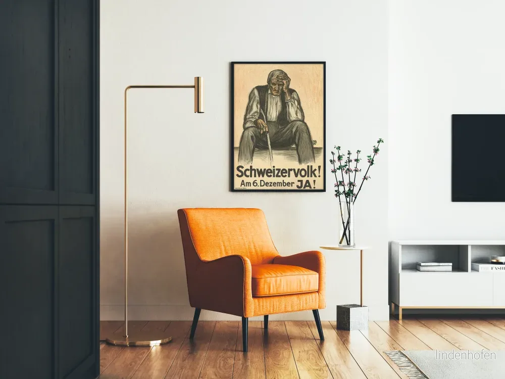 Vintage schweizisk poster 6 december - Illustration av en äldre man som sitter - Bild 2