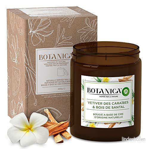 Botanica by Air Wick doftljus doft: Sött gräs och sandelträ hållbart tillverkat med naturliga ingredienser 1 x 500 g ljus i glas 4251758403896