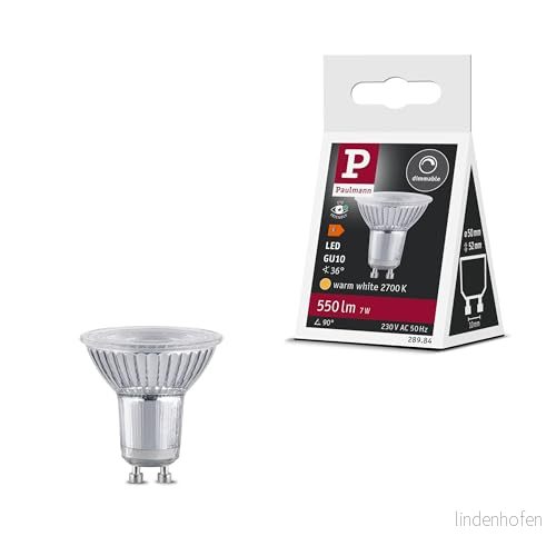 Paulmann 28984 Standard 230 V LED reflektor GU10 7 W 550 lm Dimbar 50 mm Silver Glas 2700 K Varmvit ljuskälla 4000870289846