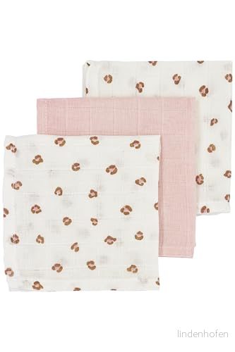 Meyco Baby Mini Panther burp cloths, 3 delade (muslindukar, muslindukar av 100% bomull, absorberande & snabbtorkande, multifunktionella), mjuk rosa 4054703457544