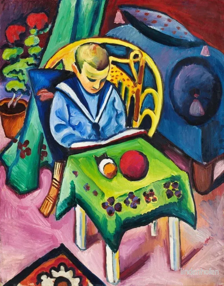 Målning av pojke med en bok och leksaker - August Macke | Konsttryck - Bild 2
