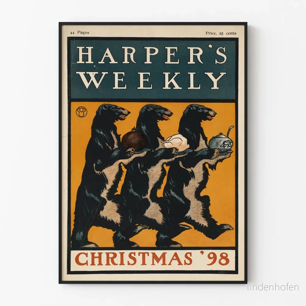 Vintageposter Harper's Weekly Jul 1898 med björn och kalkon