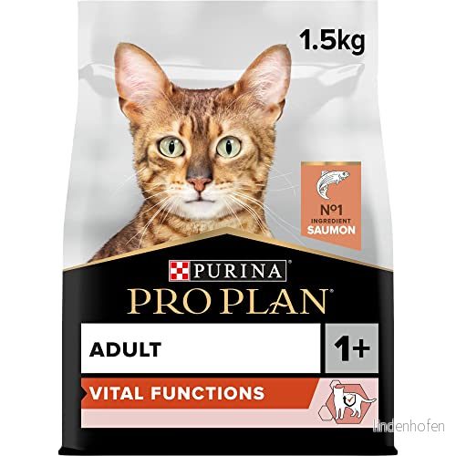 Purina Pro PLAN VITAL FUNCTIONS Vuxen katt Komplett kibble som är speciellt formulerade för att stödja viktiga vitala funktioner (hjärna, immun) Lax Påse 6 x 1,5 kg 7613036508193