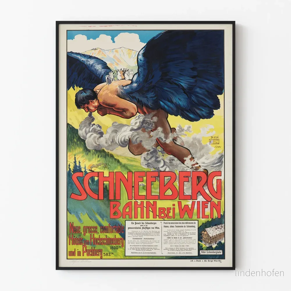 Vintageposter Bahn Schneeberg nära Wien