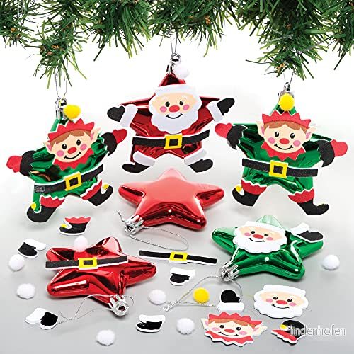 Baker Ross Kit med jultomte och älva, stjärna, 6 pack, gör din egen julgranskula, juldekoration, hantverkskit (FE976) 5051174124707