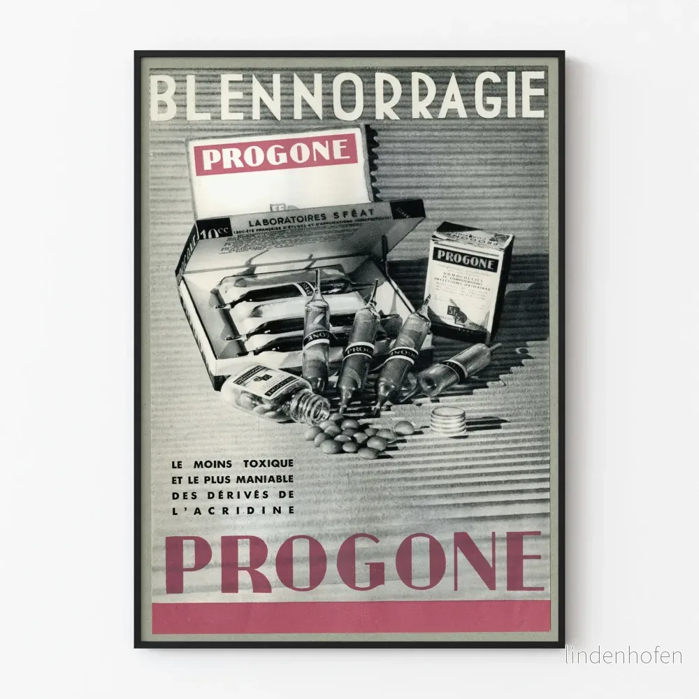 Vintage reklamposter för Progone – Retro medicinsk väggdekoration