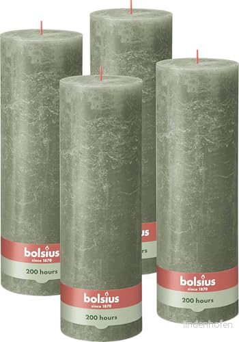 Bolsius Rustik blockljus XXL grönt set om 4 stycken 30 x 10 cm dekorativa hushållsljus längd brinntid 200 timmar luktfritt naturligt växtvax utan palmolja 8717847175427