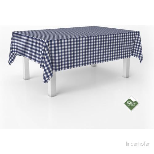 ECOMMERC3 Vichy fläckbeständig bordsduk för rektangulärt bord, storlek 240 x 140 cm med extra mjuk känsla och vattentät marinblå 8435767370455