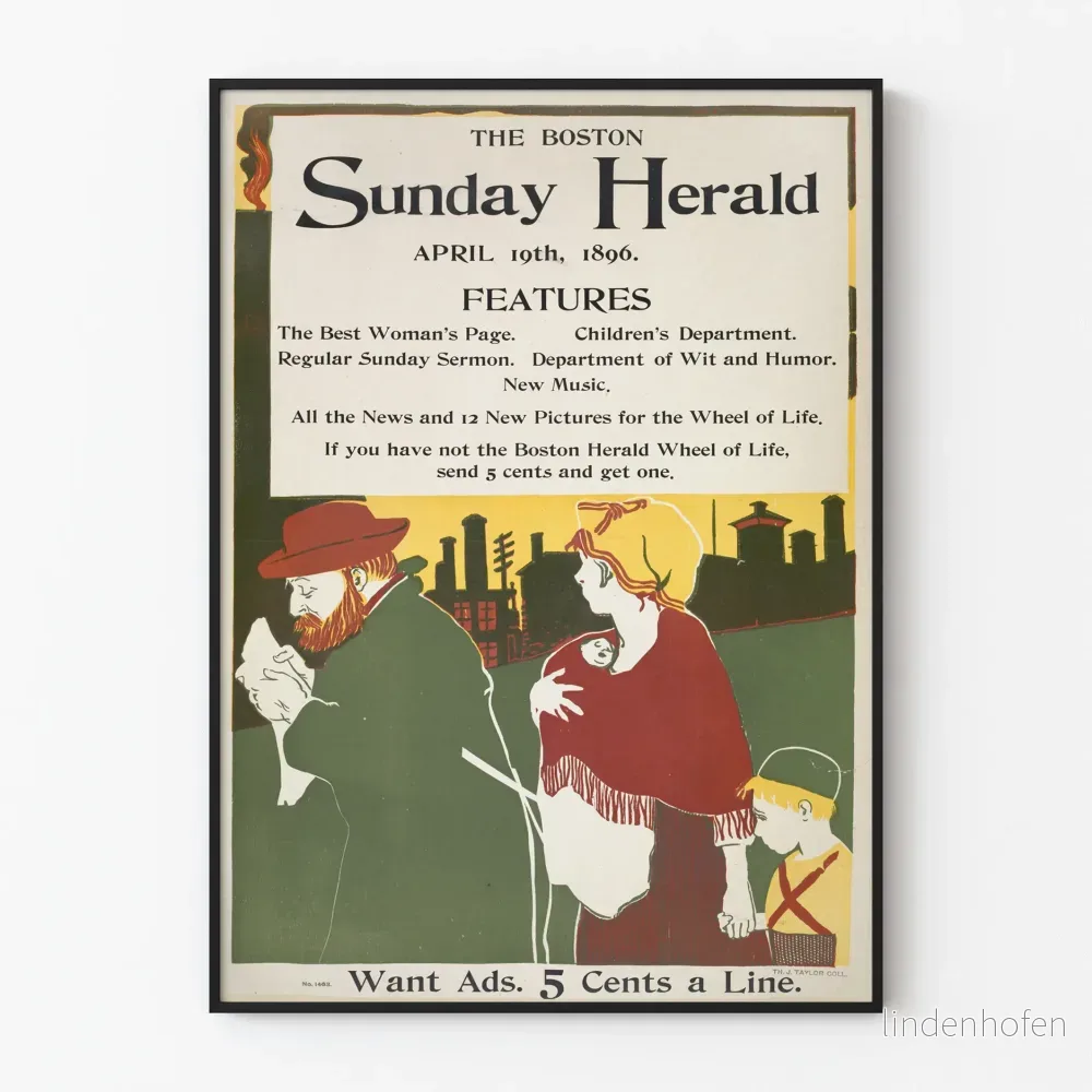Vintageposter Boston Sunday Herald 1896 väggdekoration